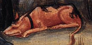 cane lupoide da conduzione,particolare da Scene della Vita di Cristo - Natività (collezione privata) di Mariotto di Nardo, XV secolo